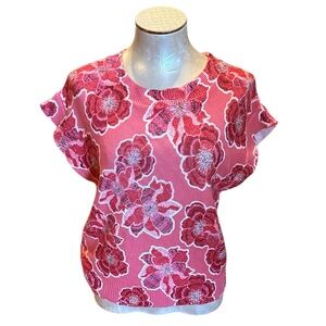 Loft Floral Women’s Cotton ribbed cap sleeve sweater top/ vest oversized size XS